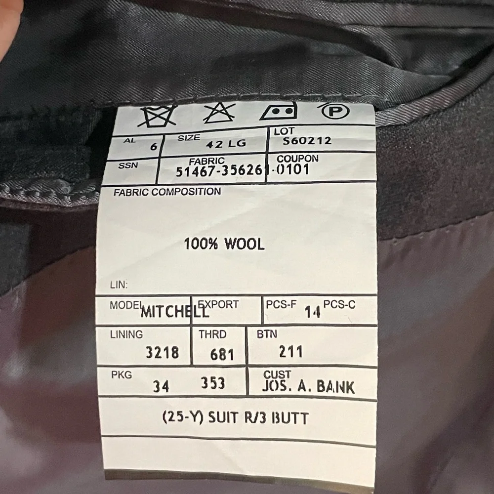 JOS. A. BANK SIGNATURE COLLECTION GREY 3 Button Single breasted Suit 42 L
